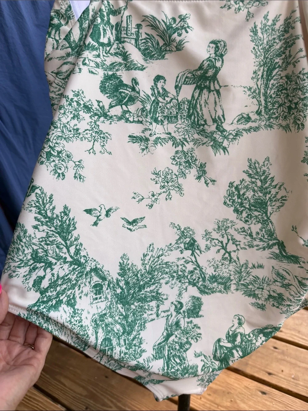 Toile de Jouy Women’s XL Swimsuit off white and green padded cups
